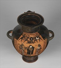 Water Jar with Dionysos and Poseidon; Attributed to Wider Circle of Lydos, Greek, Attic, active about 565 - 535 B.C., Athens