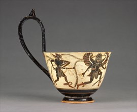 Ladle with Perseus Chasing Gorgons; Attributed to near the Theseus Painter, Greek, Attic, active about 510 - about 490 B.C
