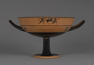 Attic Black-Figure Lip Cup; Athens, Greece; about 530 B.C; Terracotta; 14.3 × 21.1 cm, 5 5,8 × 8 5,16 in