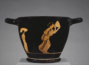 Cup with a Woman Drinking in a Storeroom; Athens, Greece; about 470 - 460 B.C; Terracotta; 15.3 × 27.5 × 17.9 cm