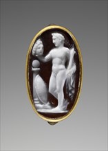 Cameo with Perseus Holding Medusa's Head; 25 B.C.–A.D. 25; Cameo: white on brown sardonyx; ring: gold; 1.8 × 1 cm, 11,16 × 3,8
