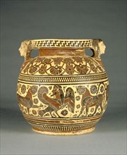Cosmetics Container with Animals; Perhaps by the Chimaera Painter, Greek, Corinthian, active 600 - 575 B.C., Greece, Corinth