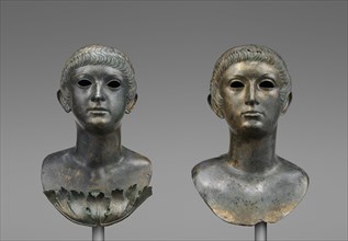 Portrait Busts of Two Youths; Roman Empire; 60 - 70; Bronze and marble