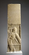 Gravestone of Pollis; Megara, Greece; about 480 B.C; Parian marble; 153 × 45.1 × 15.9 cm, 60 1,4 × 17 3,4 × 6 1,4 in