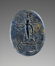 Engraved Gem with Bes-Pantheos and Anubis; Italy; 100 - 250; Lapis lazuli; 1.2 × 0.9 × 0.2 cm, 1,2 × 3,8 × 1,16 in