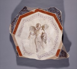 Fresco Depicting Cupid holding Two Sticks and a Pail; Italy; 1st century; Plaster and pigment; 48 × 49 × 8 cm