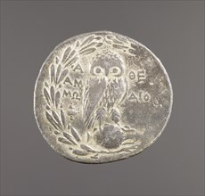 Owl on a Storage Jar; Athens, Greece; 182 - 181 B.C; Silver; 4.4 cm, 1 3,4 in