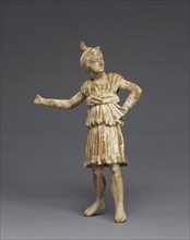 Statuette of a Mime; Tarentum, Taras, Puglia, Italy; 225 - 175 B.C; Terracotta with white slip and polychromy, bright pink