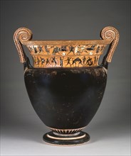 Mixing Vessel with Athletic Activities and Battle Scenes; Attributed to the Leagros Group, Greek, Attic, active 525 - 500 B.C