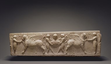 Roman Sarcophagus of a Boy with Erotes Feeding Griffins; Rome, Lazio, Italy; 110 - 130; Marble; 45 x 116 cm