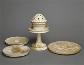 Three Fish Plates; South Italy; 4th century B.C; Marble; polychromy
