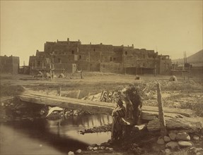 Pueblo de Taos, Northern New Mexico, Denver and Rio Grande Railway; William Henry Jackson, American, 1843 - 1942, 1880; Albumen