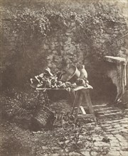 Nature morte: Chaudron, cruche et légumes sur une table à tréteaux; Henri-Victor Regnault, French, 1810 - 1878, Louis Désiré