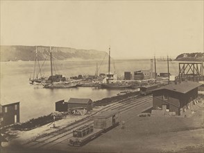 Palisades, Hudson River, Yonkers Docks; Silas A. Holmes, American, 1820 - 1886, Yonkers, New York, United States; about 1855