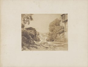 Rural Village on a River, Auvergne; André Giroux, French, 1801 - 1879, Auvergne, France; about 1855; Salted paper print from a