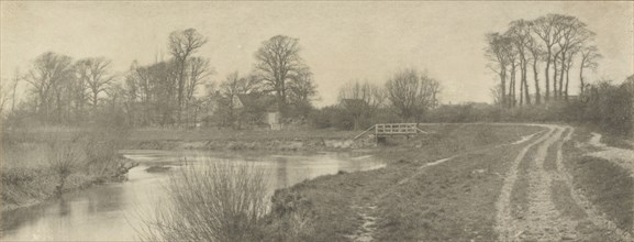 Kelmscott Manor: From the Thames; Frederick H. Evans, British, 1853 - 1943, 1896; Platinum print; 7.8 x 20.2 cm