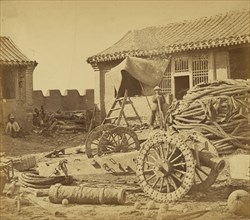 Interior of the Pehtang Fort Showing the Magazine and Wooden Gun; Felice Beato, 1832 - 1909, August 1