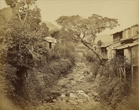 Japanese Village with Stream; Felice Beato, 1832 - 1909, 1862 - 1865; Albumen silver print