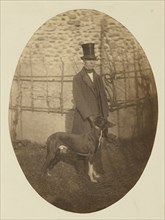 Portrait of a Gentleman keeping a dog on the leash; Achille Devéria, French, 1800 - 1857, or Théodule Devéria, French, 1831