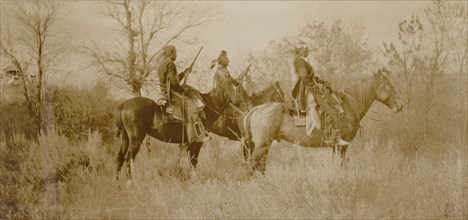 Three Mounted Riders; Edward S. Curtis, American, 1868 - 1952, 1898 - 1915; Gelatin silver print; 7.6 x 16.2 cm 3 x 6 3,8 in