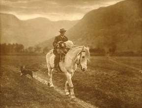 Man with sheep on horseback; Walmsley Brothers, English, 1894 - 1929, about 1890; Carbon print; 28.7 x 37.5 cm
