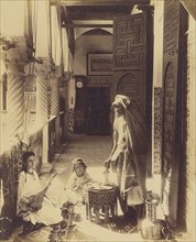 Woman playing sitar with child; French; Algiers, Algeria; about 1870 - 1890; Albumen silver print