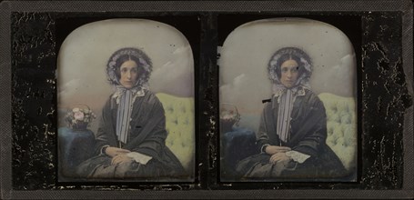 Portrait of a young woman; Antoine Claudet, French, 1797 - 1867, 1852 - 1858; Stereograph, daguerreotype, hand-colored