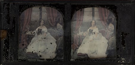 Portrait of a woman; Antoine Claudet, French, 1797 - 1867, 1852 - 1858; Stereograph, daguerreotype, hand-colored