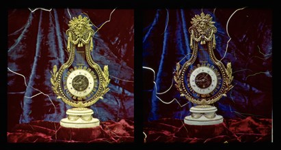 Gold Lyre Table Clock; Lumière Brothers; about 1898; All-Chroma autochrome; 7.3 x 6.7 cm, 2 7,8 x 2 5,8 in