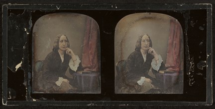 Portrait of a Middle-aged Woman; Antoine Claudet, French, 1797 - 1867, about 1855; Stereograph, daguerreotype, hand-colored