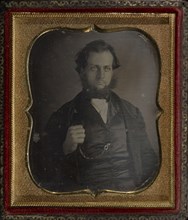 Portrait of a Man Holding His Watch Fob to His Lapel; Meade Brothers, American, 1842 - 1858, about 1848 - 1849; Daguerreotype