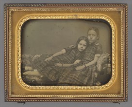 Two Girls Reclining on a Chaise Lounge; Sheldon K. Nichols, American, active 1850 - 1854, 1851–1854; Daguerreotype