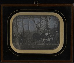 Jean-Gabriel Eynard with two servants and an ox-drawn wagon; Jean-Gabriel Eynard, Swiss, 1775 - 1863, about 1850; Daguerreotype