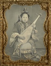 Chinese Woman with Mandolin; American; 1860; Daguerreotype, hand-colored; 9 × 6.5 cm, 3 9,16 × 2 9,16 in