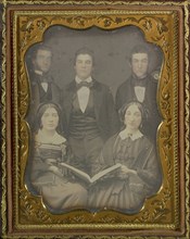 Group Portrait of Five People; American; about 1850 - 1855; Daguerreotype, hand-colored; 9.2 x 6.8 cm 3 5,8 x 2 11,16 in