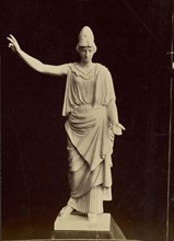 Statue of female figure in military helmet; about 1870 - 1890; Albumen silver print