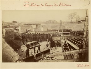 Placement of the Caissons, Eiffel Tower, Paris; Louis-Émile Durandelle, French, 1839 - 1917, Paris, France; April 1887; Albumen