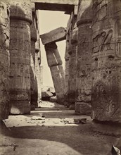 Leaning column, inside the hypostyle hall; Félix Bonfils, French, 1831 - 1885, Thebes, Egypt; 1872; Albumen silver print