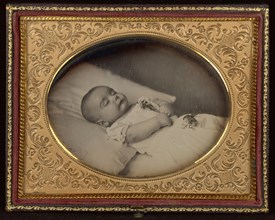 Postmortem Portrait of a Baby; American; 1856 - 1860; Daguerreotype, hand-colored