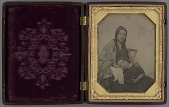 Little girl resting her head in her seated mother's lap; American; 1840s; Daguerreotype