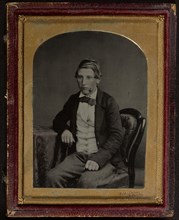 Portrait of a Seated Young Boy; James Valentine, Scottish, 1815 - 1879, about 1860; Ambrotype, hand-colored