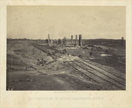Destruction of Hood's Ordinance Train; George N. Barnard, American, 1819 - 1902, Atlanta, Georgia, United States; 1864; Albumen