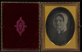 Portrait of an elderly woman in lace bonnet; Brady Gallery, about 1859 - 1862, about 1853; Daguerreotype