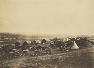 Artillery Wagons, Balaklava in the distance; Roger Fenton, English, 1819 - 1869, 1855; Salted paper print; 24.9 x 34.8 cm