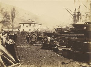 Landing Place, Ordnance Wharf, Balaklava; Roger Fenton, English, 1819 - 1869, 1855; Salted paper print; 26.5 x 36.2 cm