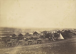 Artillery Wagons, Balaklava in the Distance; Roger Fenton, English, 1819 - 1869, 1855; Salted paper print; 24.8 × 34.6 cm