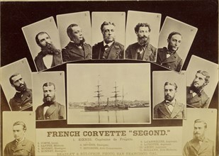 French corvette Segond with portraits of eleven crewmen; Bradley & Rulofson; 1870s; Albumen silver print