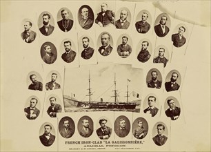 French Ironclad - La Galissonniere with portraits of thrity-one crewmen; Bradley & Rulofson; 1870s; Albumen silver print