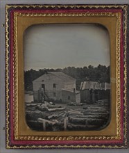 Outdoor Scene: Lumber Mill; American; about 1855; Daguerreotype, hand-colored; 6.8 × 5.7 cm 2 11,16 × 2 1,4 in
