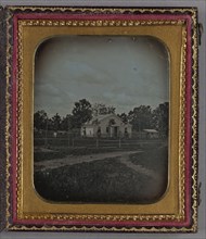 Outdoor Scene: House; American; about 1855; Daguerreotype, hand-colored; 6.8 × 5.7 cm 2 11,16 × 2 1,4 in